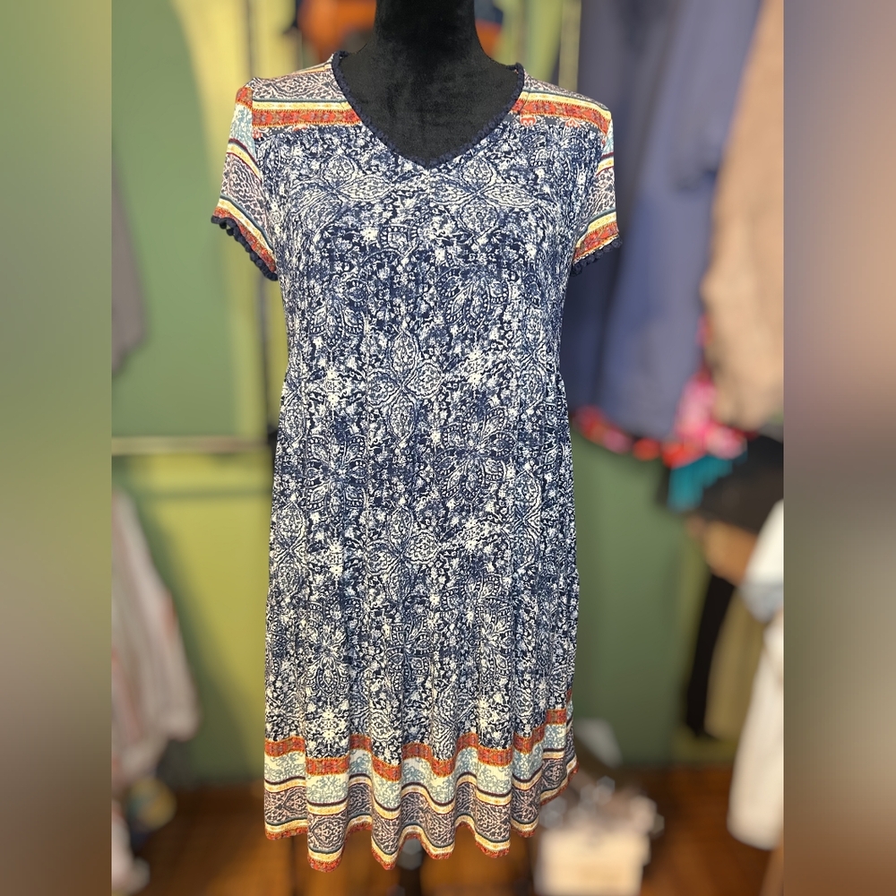 Knox Rose Navy Patterned Midi Boho Dress